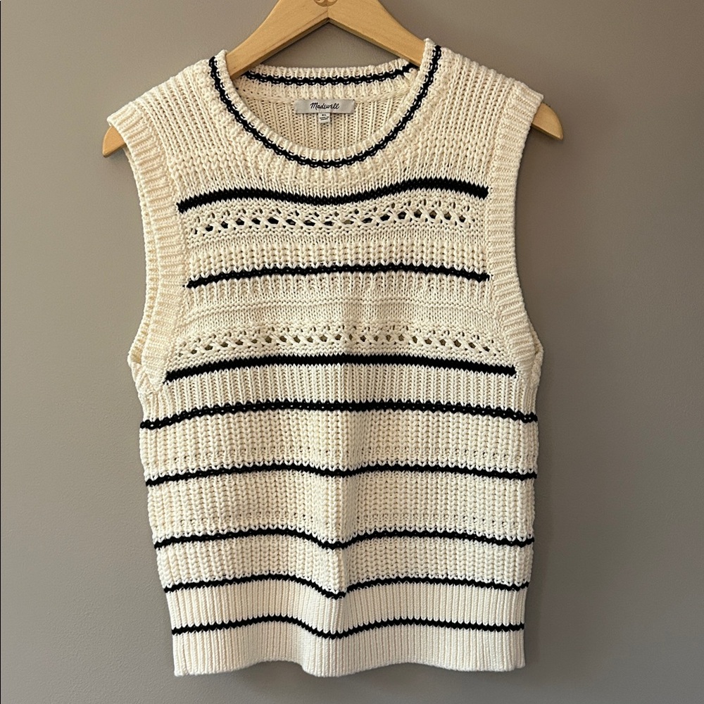 NWT Madewell Striped Chunky‎ Knit Sweater Vest size XL Ivory Black
